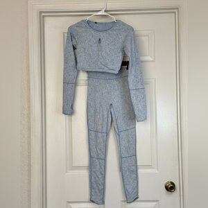 Gymshark Dry Fleur Texture Leggings and Top Blue Set